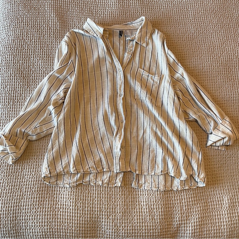 Divided Linen Blend Striped Button Down Size XL